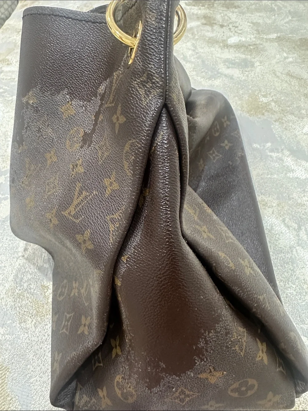 Louis Vuitton Brown Monogram Satchel with Tan Handle